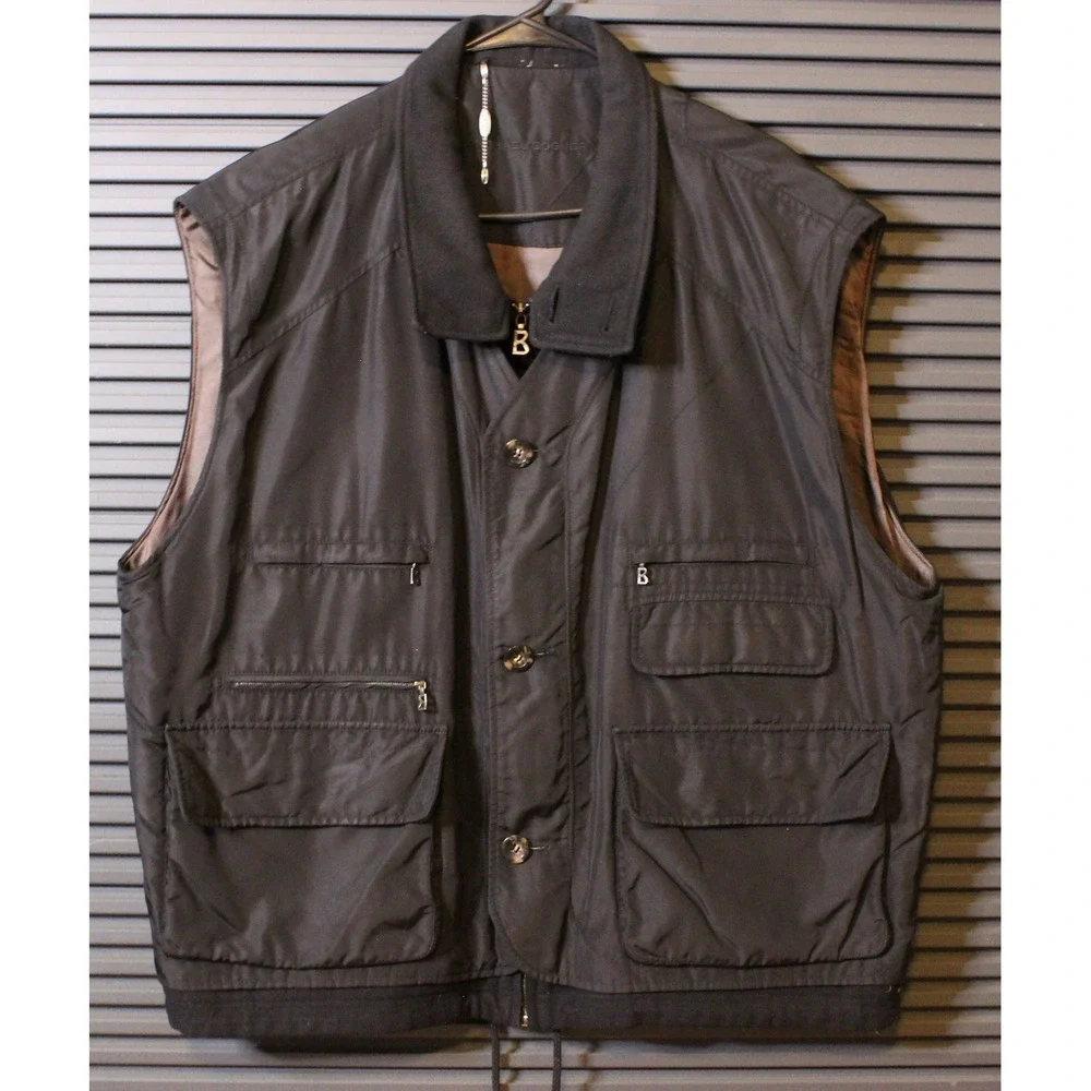 Michael Bogner Vest Mens XL Black Utility Multi-Pocket Full Zip Button Gorpcore